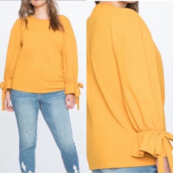 Eloquii Tops - Eloquii Bow Sleeve Tie Sweatshirt Yellow NWT
